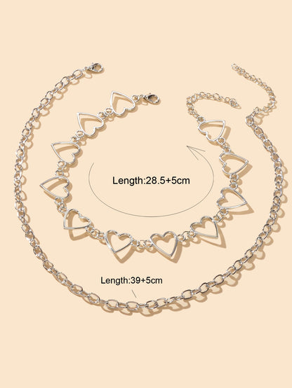 2 pcs Rock Punk Crude Chain Short Necklace Heart Choker Fashion Collar-3