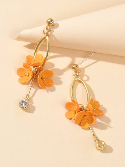 Orange Charm Rhinestone Charm Gold Colour Dangle Earrings Women Party Decoration-3