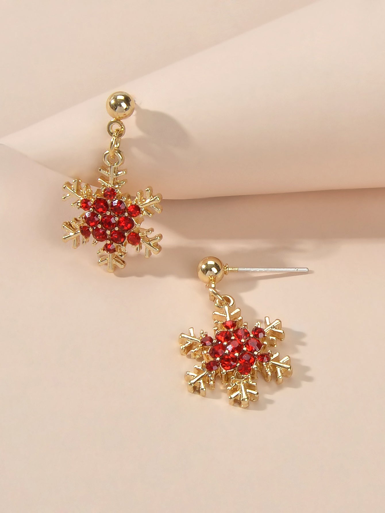 Dainty Gifts for Women Red Black Rhinestone Gold Snowflake Dangle Party Earrings-3