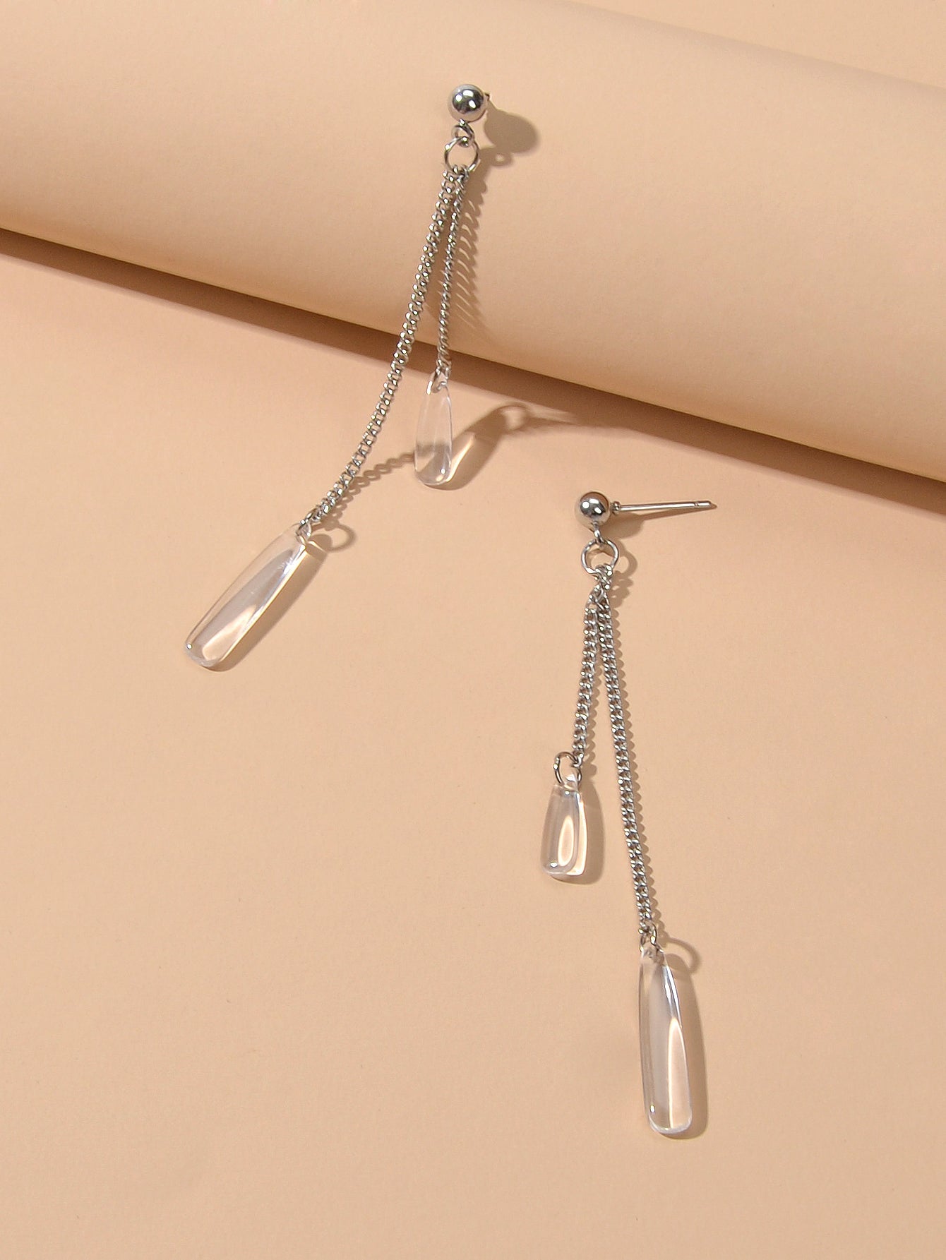 Long Silver Chain Acrylic Water Drop Pendant Earrings Ladies Party Jewellery-3
