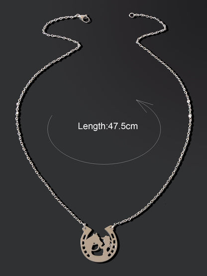 Personality Creative Stainless Steel Silver Chain Human Horse Racing Necklace-3