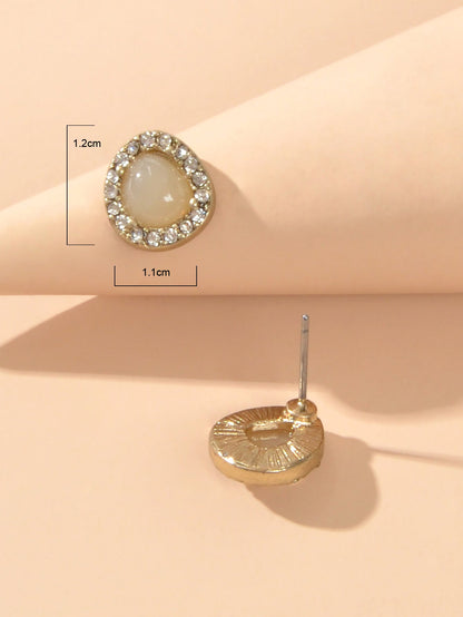 Exquisite Full Rhinestone Opal Decoration Water Droplets Stud Women Earrings-3