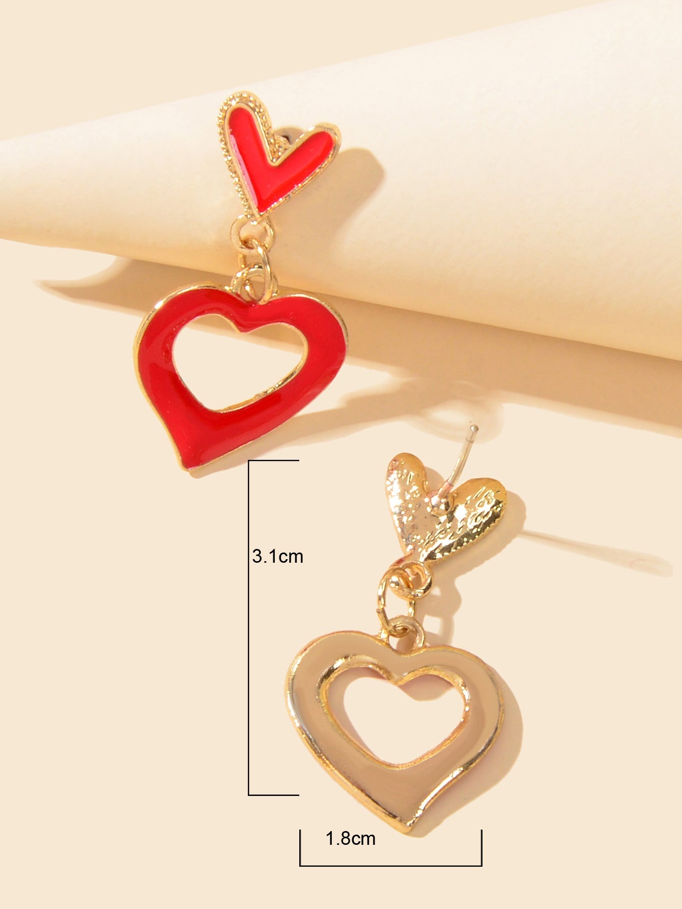 Sweet Y2k Style Red Enamel Heart Charm Stud Earrings Girl Valentine's Day Gift-3