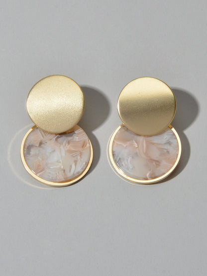 Mottled Resin Round Gold Disc Geometric Stud Multicolour Marbled Drop Earrings-3