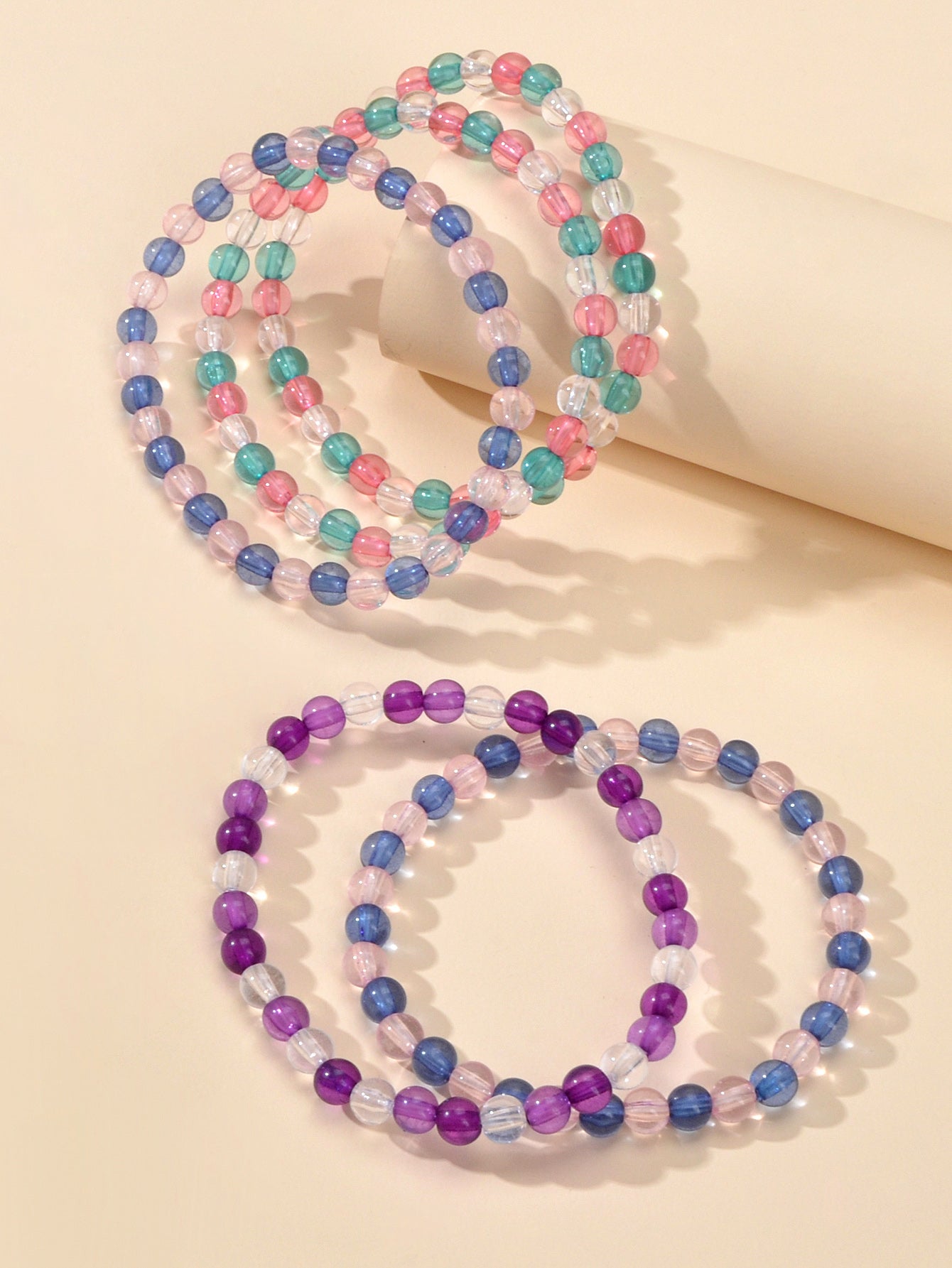 5 pcs Boho Chic Style Handmade Colorful Beads Elastic Bracelet Bangles for Women-3