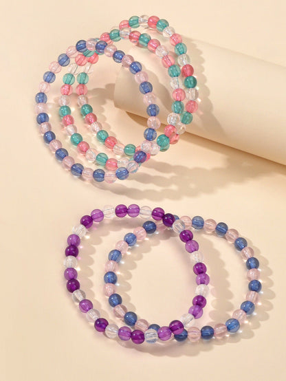 5 pcs Boho Chic Style Handmade Colorful Beads Elastic Bracelet Bangles for Women-3