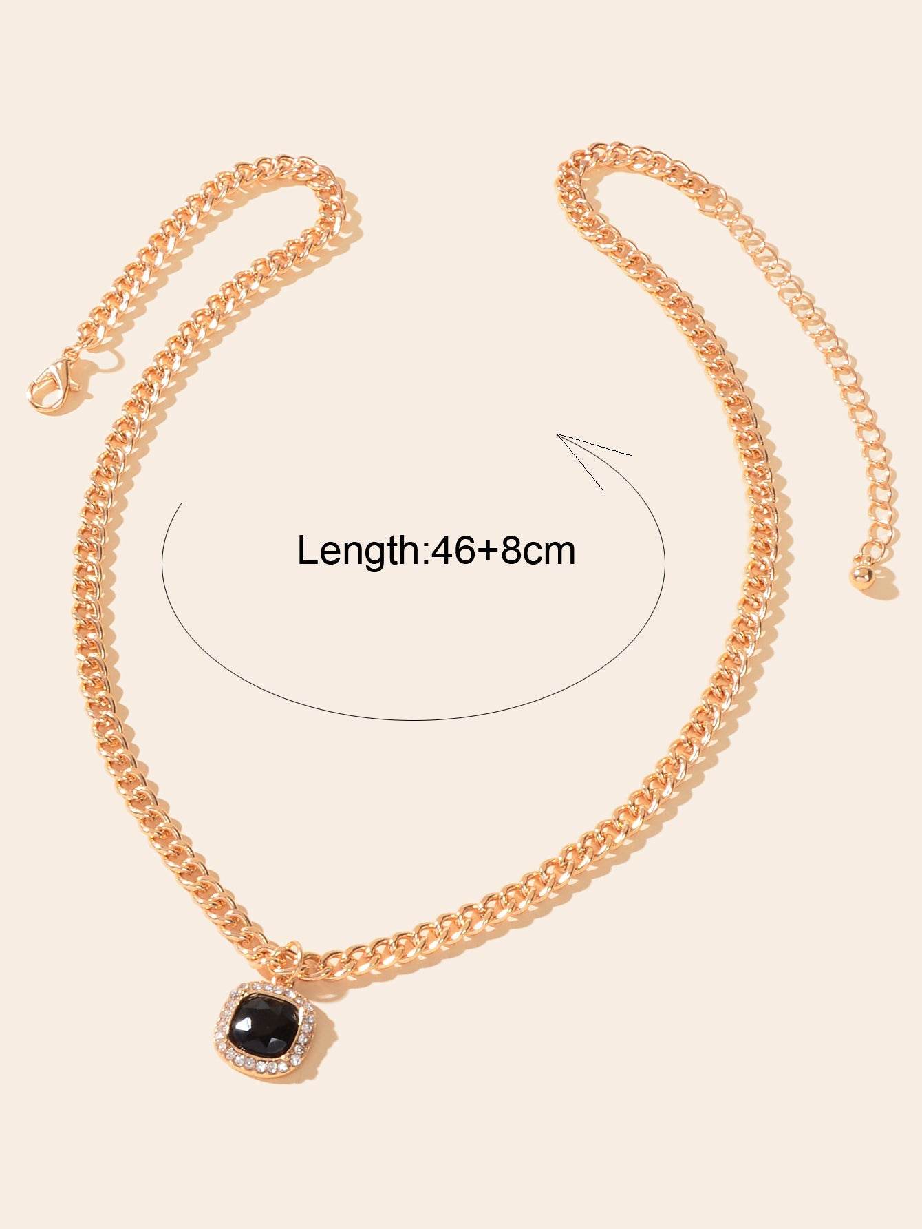 Exquisite Gold Chain Rhinestone Decor Black Square Pendant Women Dinner Necklace-3