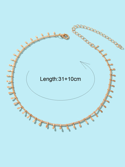 Women Party Decoration Gold Link Chain Clavicle Choker Necklace Short Collar-3