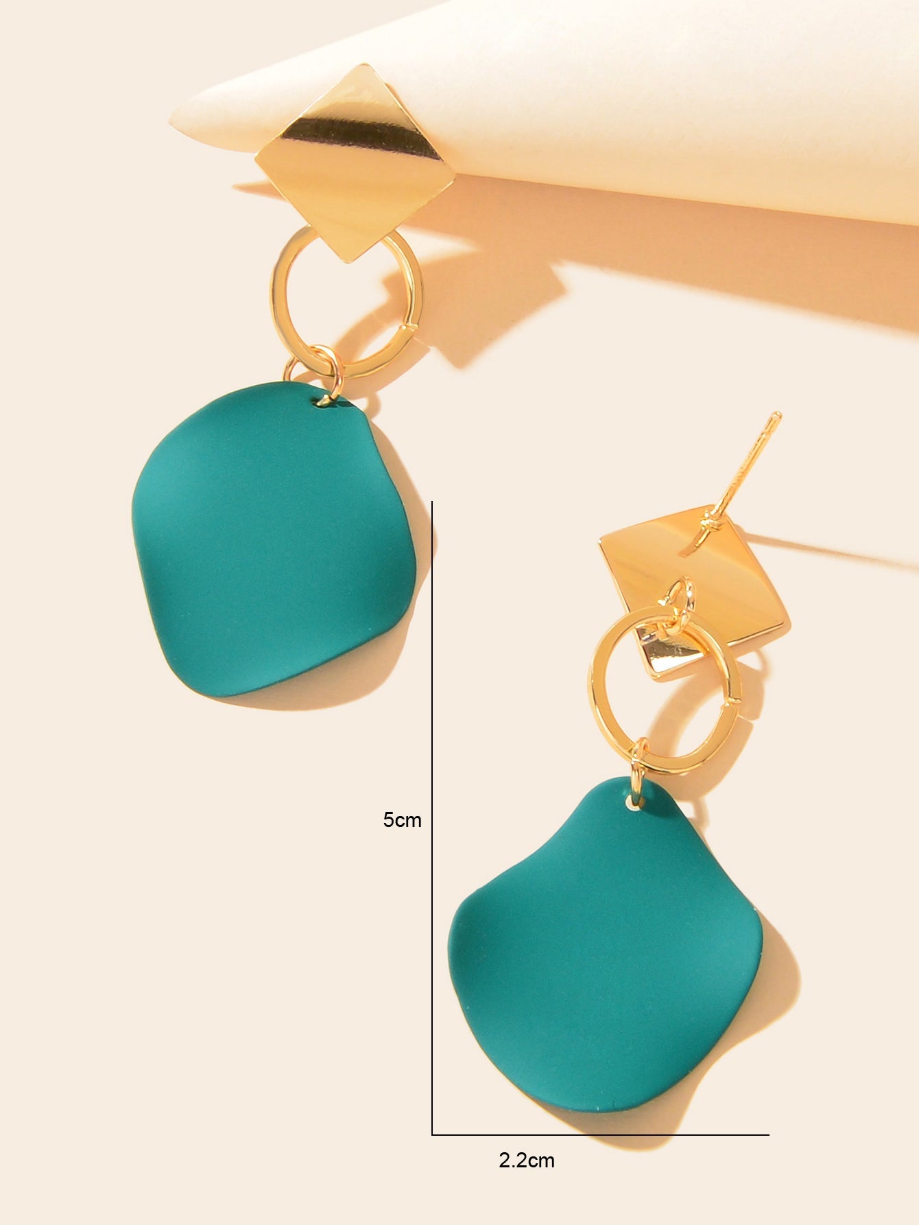Elegant Gold Sqaure Circle Geometric Dark Green Charm Dangle Party Stud Earrings-3