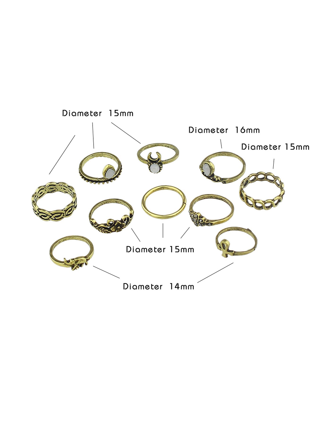 Stackable 10 pcs Tribal Ethnic Flower Elephant Vintage Multiple Finger Ring set-3