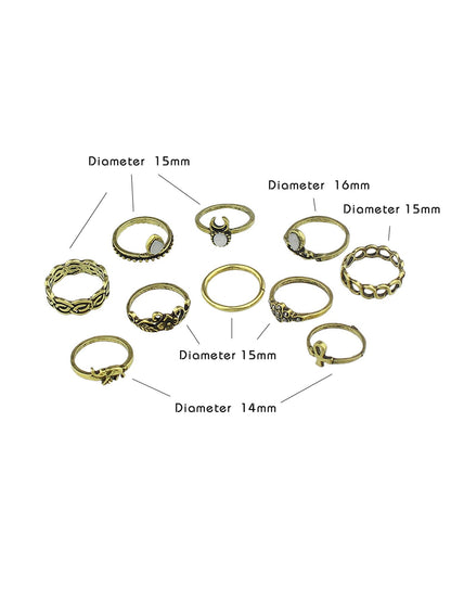 Stackable 10 pcs Tribal Ethnic Flower Elephant Vintage Multiple Finger Ring set-3