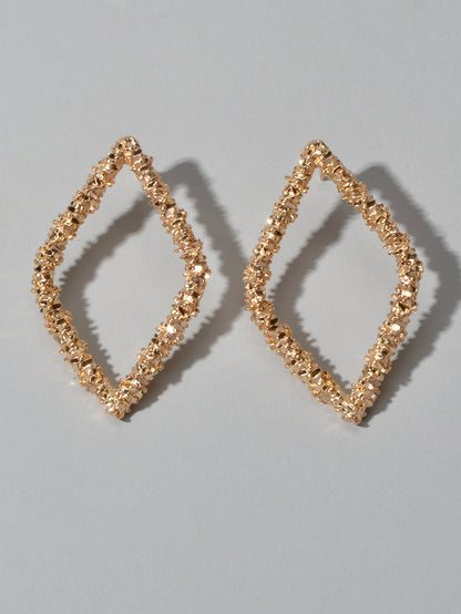 Trendy Gold Plated Rhombus Geometric Pierced Stud Earrings for Women Girls Gift-3