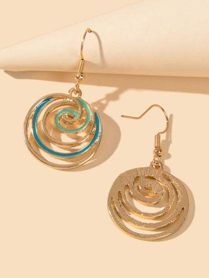 Party Decoration Women Blue Green Gold Circle Dangle Earrings Ladies Jewellery-3