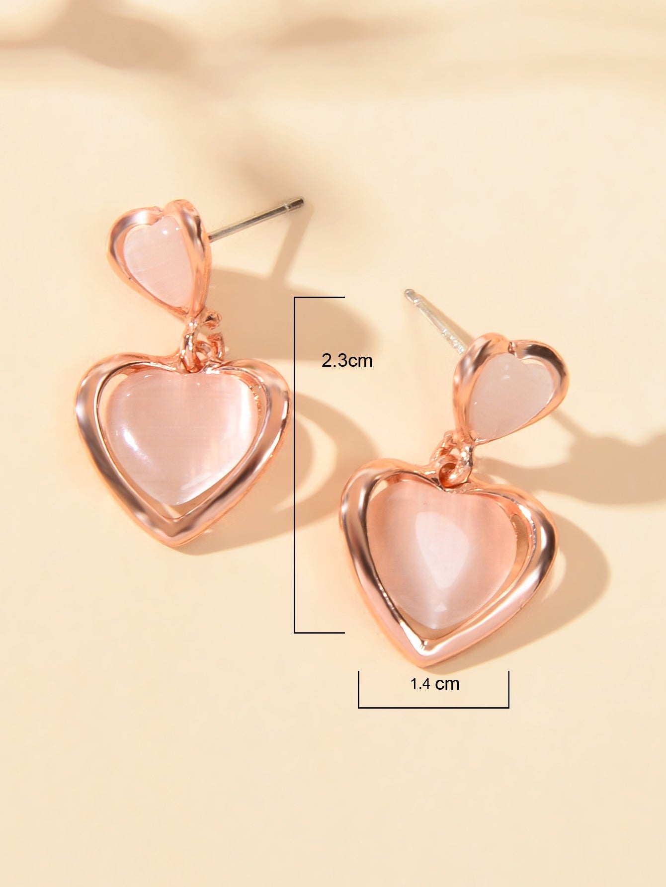 Girlfriend Birthday Gift Elegant Rose Gold Pink Opal Love Heart Dangle Earrings-3