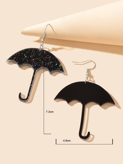 Shiny Acrylic Black Umbrella Drop Dangle Earrings Creative Nightclub Jewellery-3