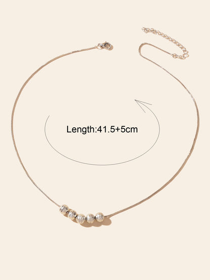 Minimalist Silver Chain Beaded Pendant Clavicle Necklace Women Trendy Accessory-3