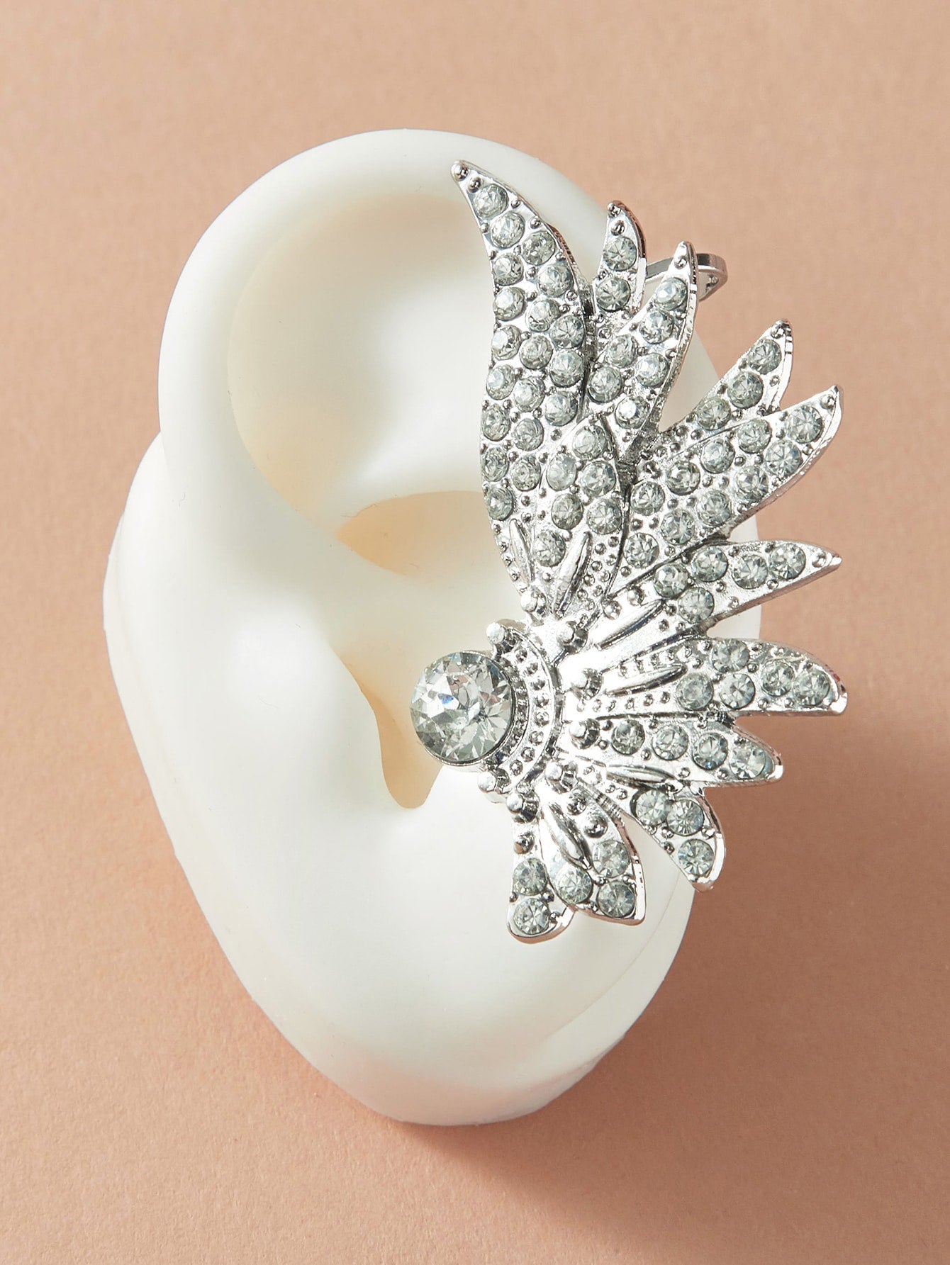 Rhinestone Decoration Silver Wing Stud Cartilage Wrap Clip Earrings Ear Cuff 1pc-3