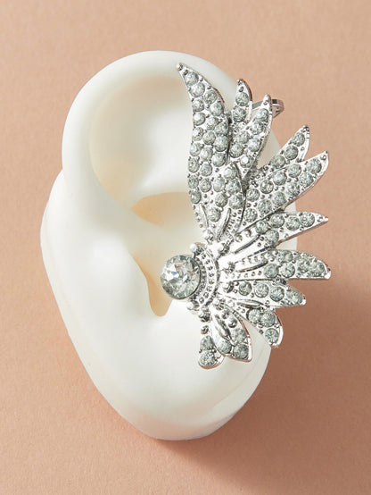 Rhinestone Decoration Silver Wing Stud Cartilage Wrap Clip Earrings Ear Cuff 1pc-3