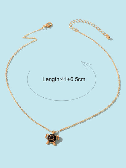 Ocean Animals Jewellery Gold Chain Black Tortoise Pendant Necklace Girls Gifts-3