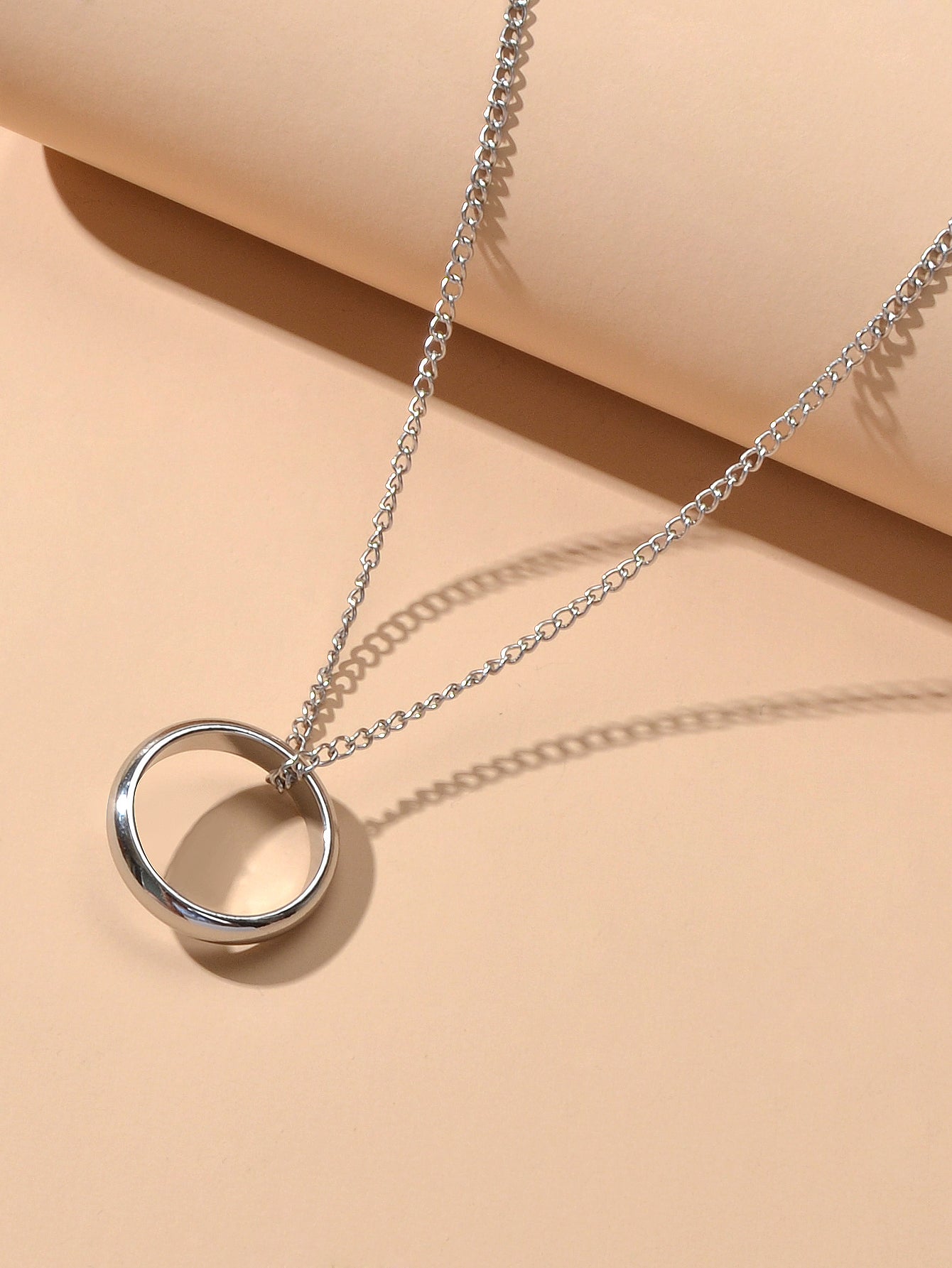 Ladies Jewellery Silver Chain Circle Charm Necklace Wholesale Price Accessories-3