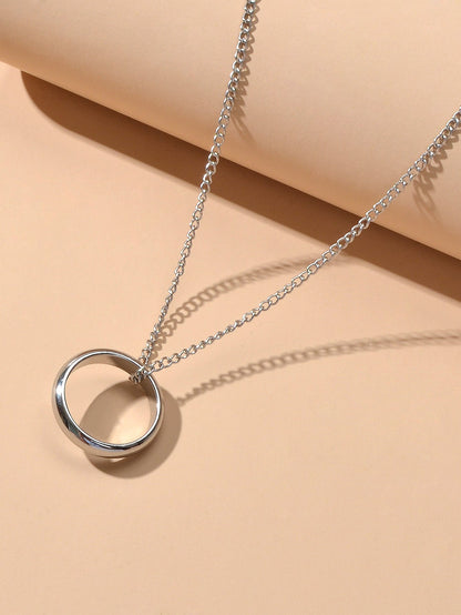 Ladies Jewellery Silver Chain Circle Charm Necklace Wholesale Price Accessories-3