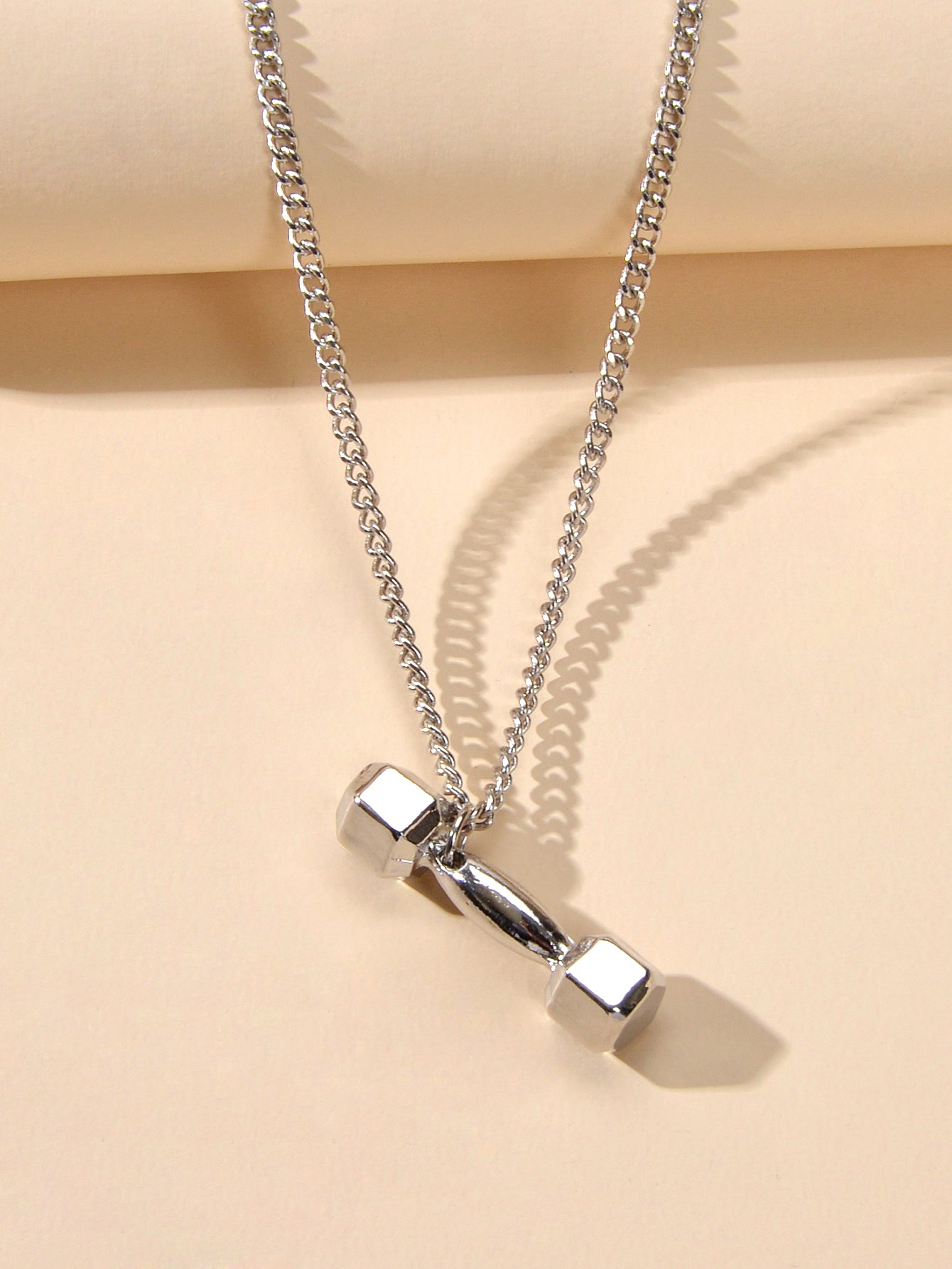Party Decoration Silver Chain Dumbbell Charm Necklace Minimalist Punk Jewellery-3