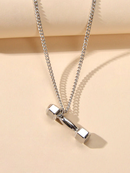 Party Decoration Silver Chain Dumbbell Charm Necklace Minimalist Punk Jewellery-3