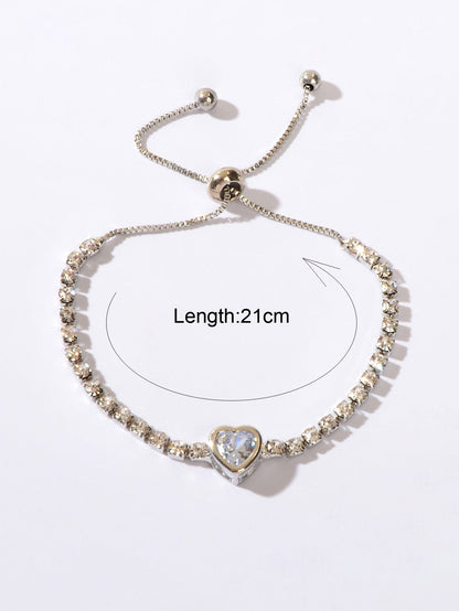 Anniversary Jewellery Shining Luxury Rhinestone Heart Adjustable Tennis Bracelet-3