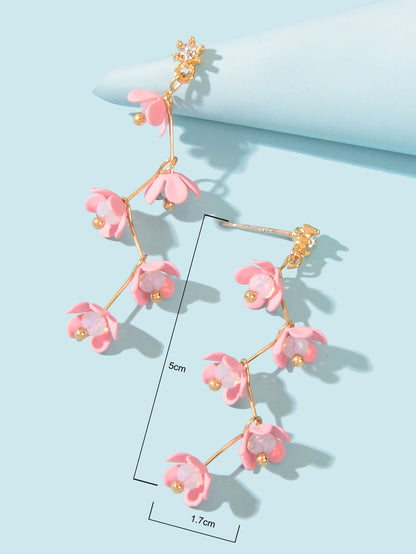 Beautiful Bijoux Pink Flower Pierced Hypoallergenic Dangle Trendy Earrings Gift-3