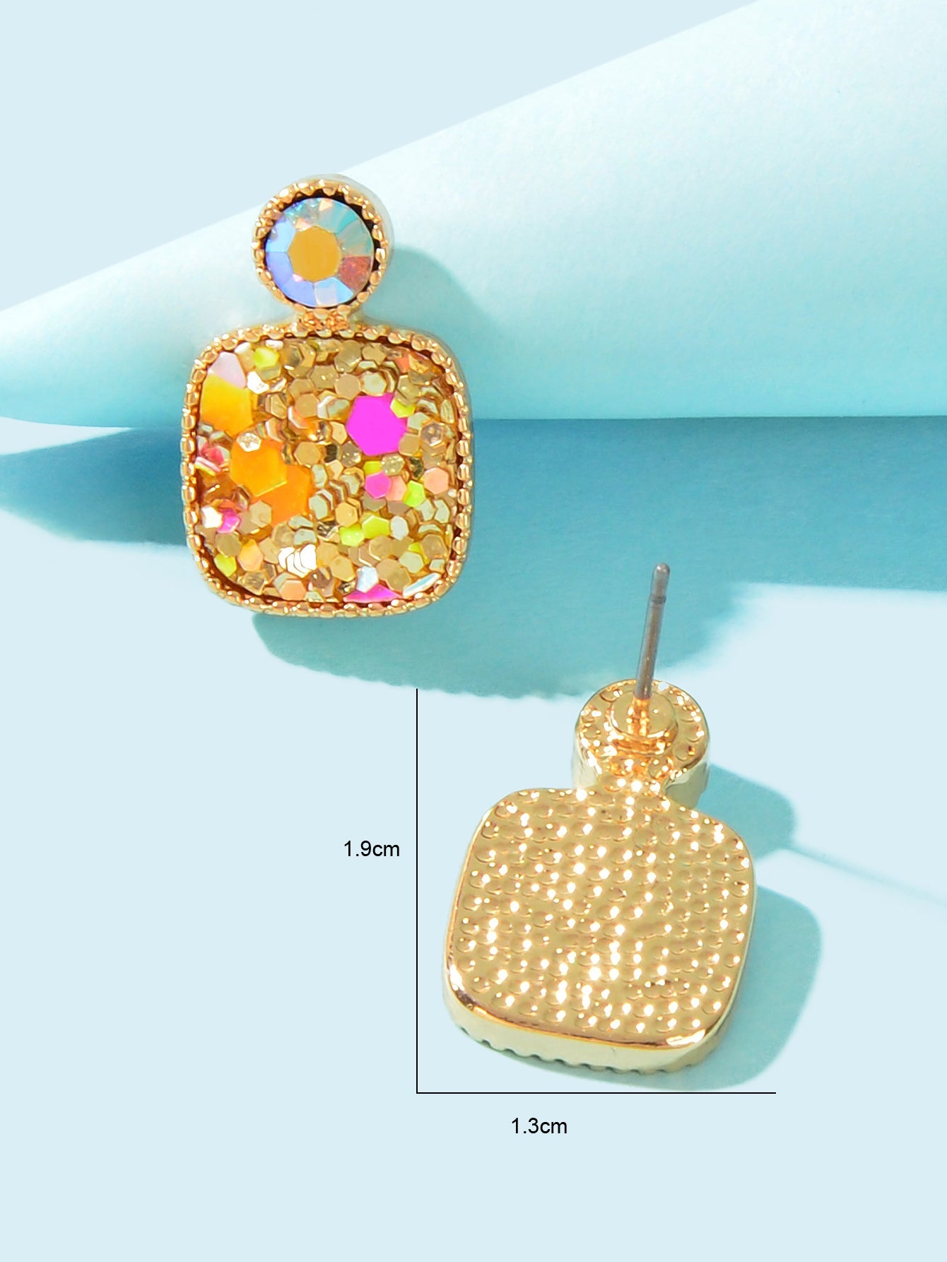 Shining Colourful Sequin Geometric Square Stud Earrings Wedding Dinner Jewellery-3