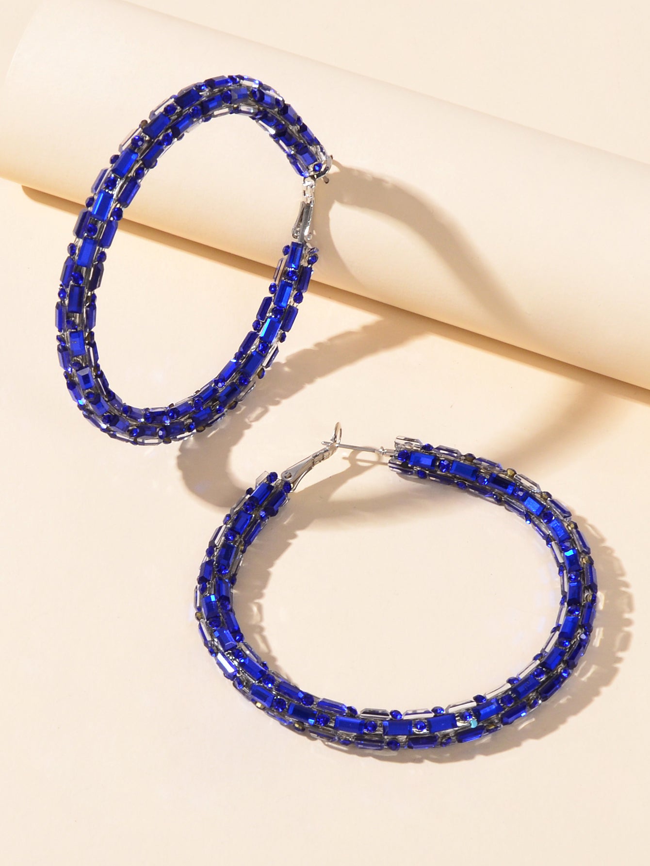 Glorious Sparkly Shiny Blue Crystal Hoops Earrings Gorgeous Holiday Jewellery-3