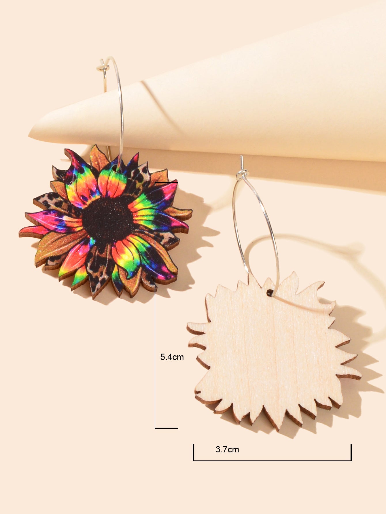 Colourful Sunflower Earrings Bohemian Summer Trendy Wooden Daisy Flower Jewelry-3