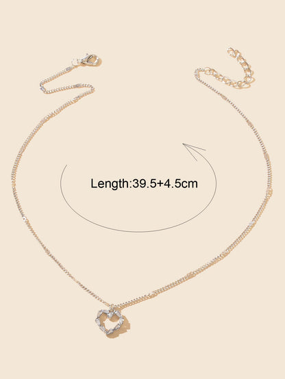 Women Dainty Gifts Silver Chain Rhinestone Heart Charm Necklace Delicate Jewelry-3