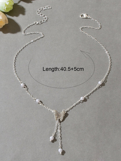 Sparkling Butterfly Pendant Y-Drop Necklace Tassel Clavicle Collar Women Jewelry-3