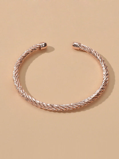 Good Quality Punk Minimalist Rosegold Silver Open Cuff Bangle Statement Bracelet-3