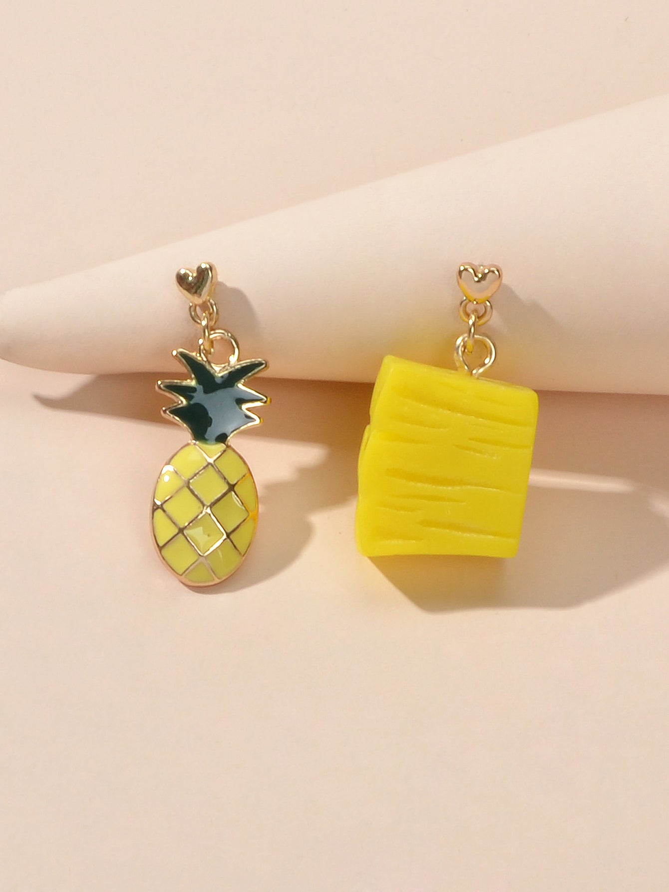 Creative Enamel Yellow Resin Pineapple Asymmetric Fruit Pierced Earrings Gift-3