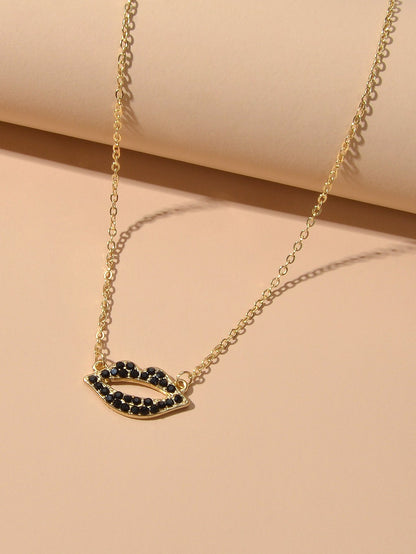 Gift Jewellery Valentine's Day Gold Chain Rhinestone Love Lips Pendant Necklace-3