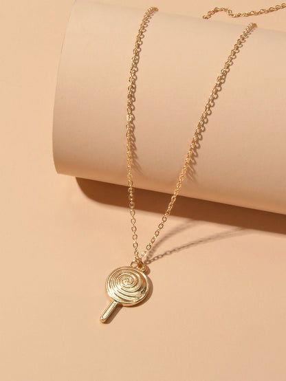 Cute Trendy Jewellery Gold Metal Finish Candy Lollies Lollipop Pendant Necklace-3