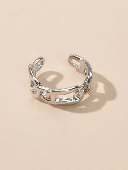 Minimalist Jewelry Metal Lock Chain Design Open Cuff Finger Trendy Ring AU Stock-3