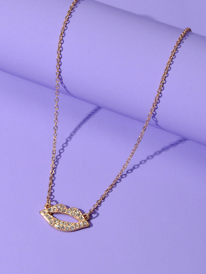 Engagement Jewellery Gift Rhinestone Decor Gold Chain Lip Charm Collar Necklace-3