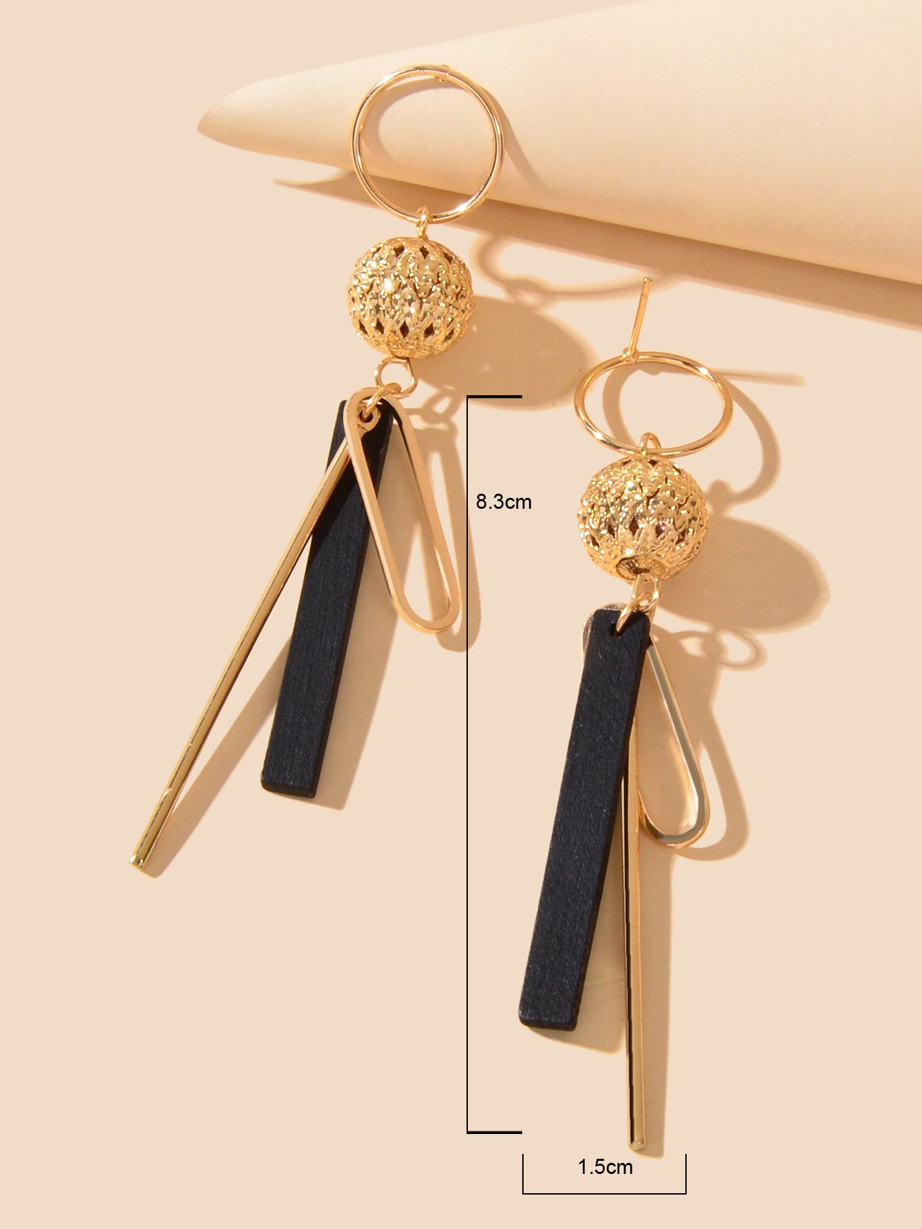 Gold Bar Dangle Geometric Line Stick Ball Circle Drop Exaggerate Square Earrings-3