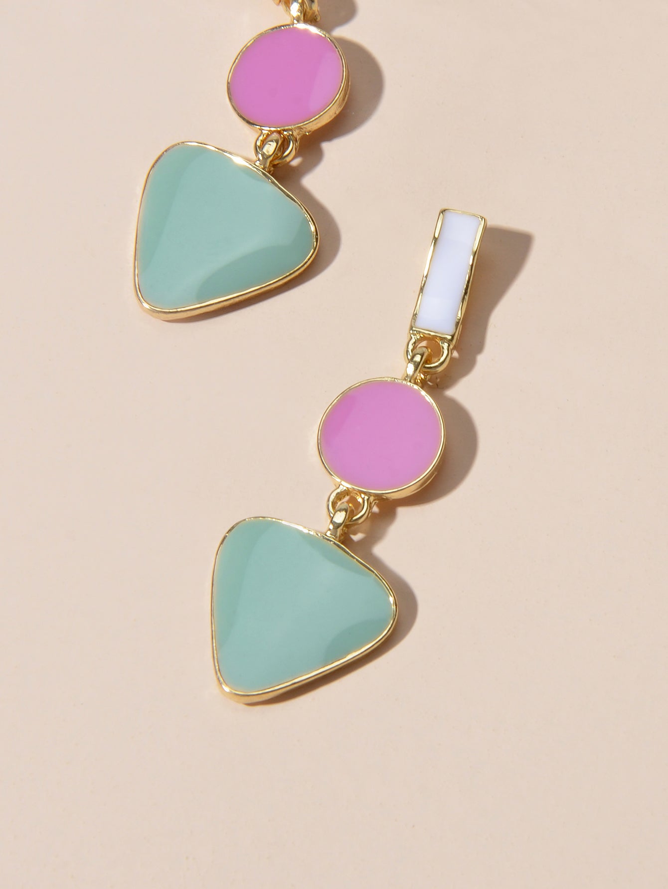 Designer Jewellery Multi-colored Enamel Round Triangle Geometric Dangle Earrings-3
