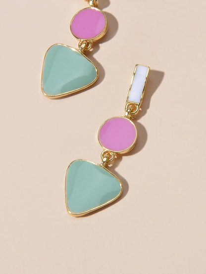 Designer Jewellery Multi-colored Enamel Round Triangle Geometric Dangle Earrings-3