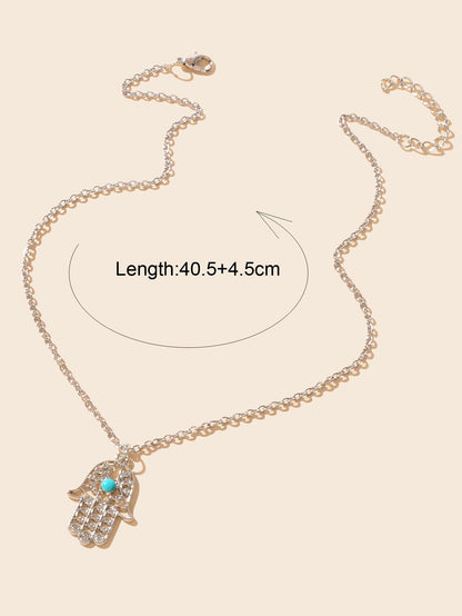 Dainty Gold Silver Chain Hollow Hamsa Hand Boho Charm Necklace Protection Lucky-3