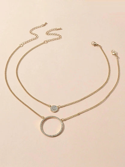 2 pcs Gold Silver Chain Rhinestone Round Circle Pendant Necklace Jewellery Gift-3