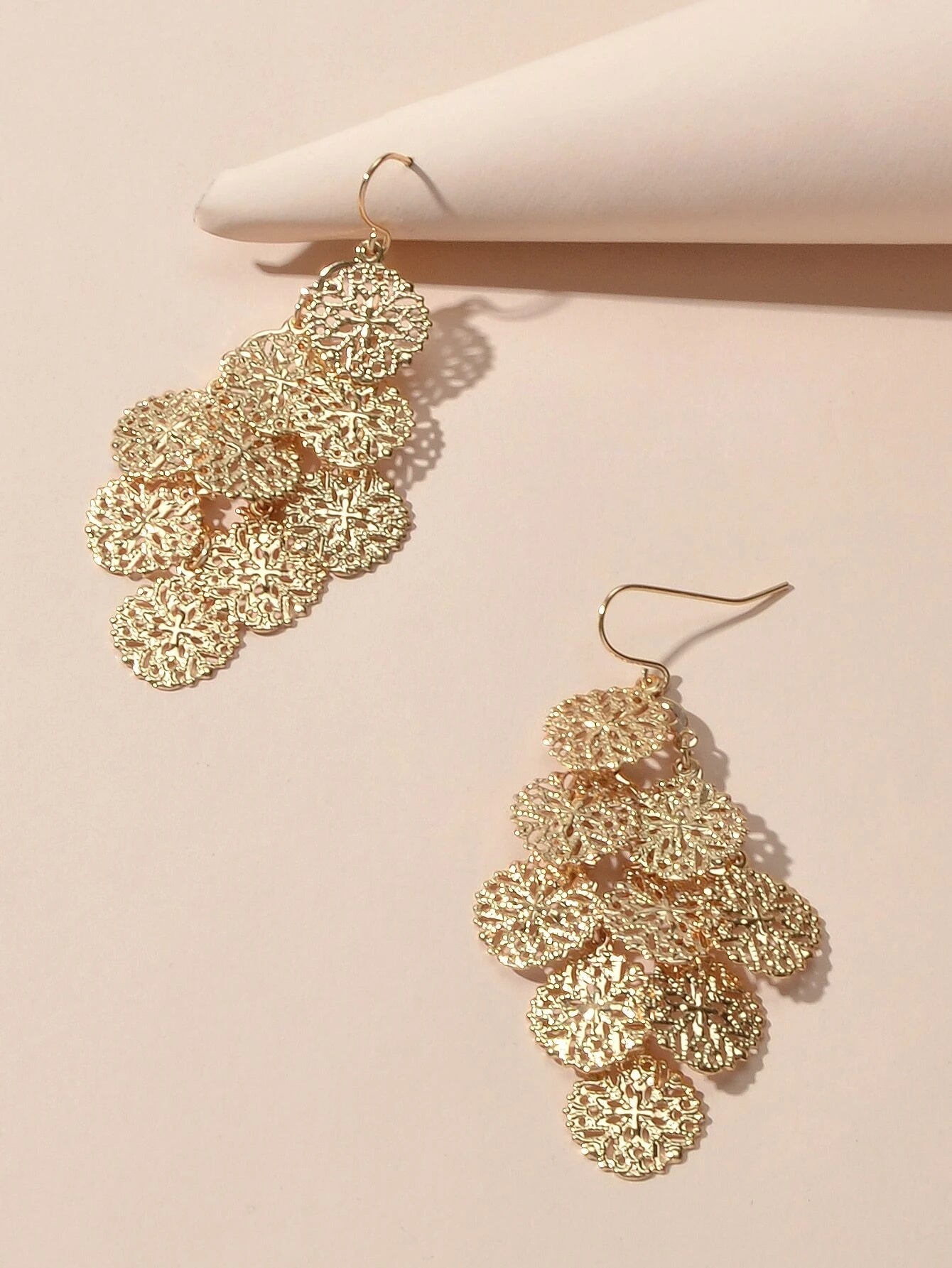 Fashion Jewellery Gold Hollow out Disc Charm Dangle Earrings Women Accessories-3