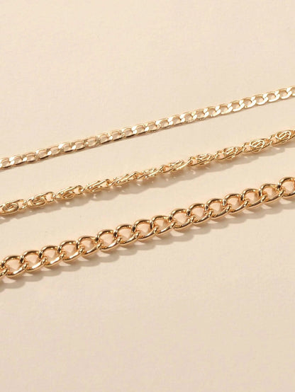 3 pcs Gold Silver Chain Boho Chic Minimalist Necklace Women Accessories Jewelry-4