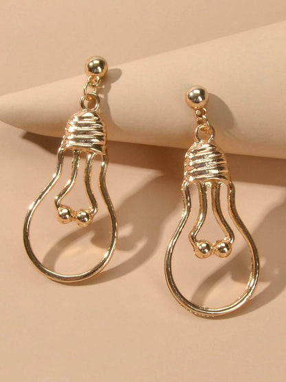 Punk Jewelry Gold Silver Metal Light Bulb Drop Statement Stunning Stud Earrings-3