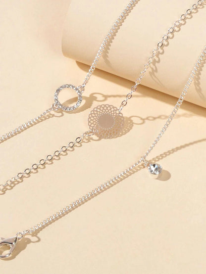 3 pcs/set Fashion Jewellery Silver Chain Rhinestone Circle Charm Bracelet Gift-3