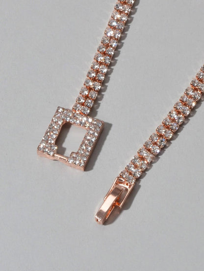 Textured Jewelry Full Rhinestone Rosegold Geometric Chain Women Tennis Bracelet-3
